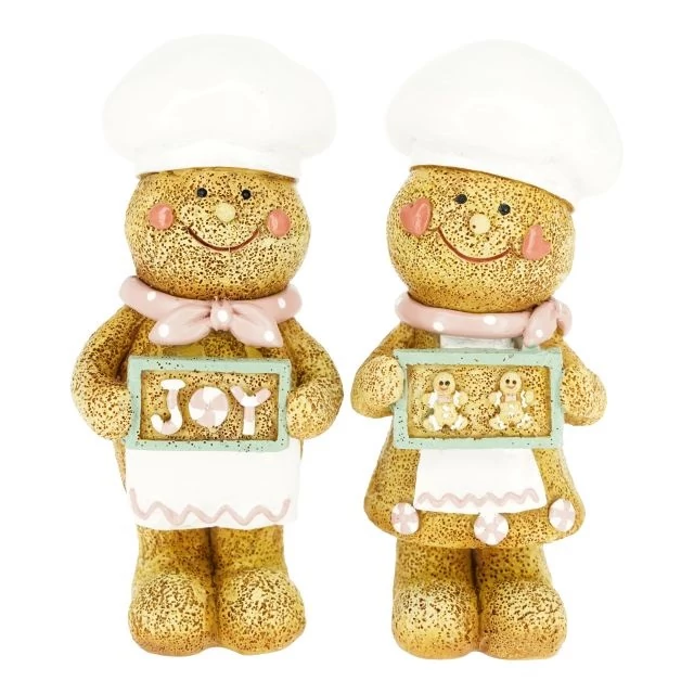Poly mézeskalács figura szakácssapkában fiú, lány álló 5,5x4x13 cm barna, fehér (2 féle)