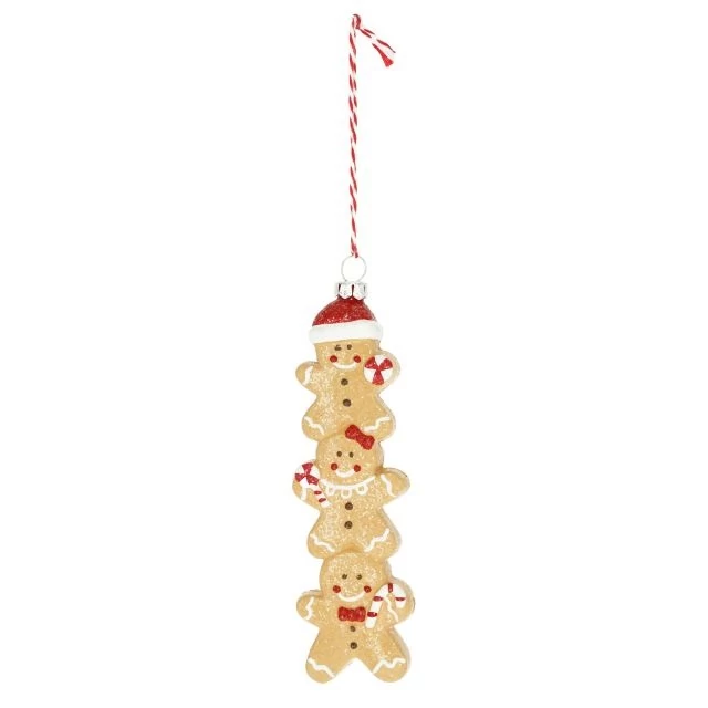 Mézeskalács figurák cukorkával akasztós, glitteres műanyag 4,9x2,1x15,7 cm bézs, fehér