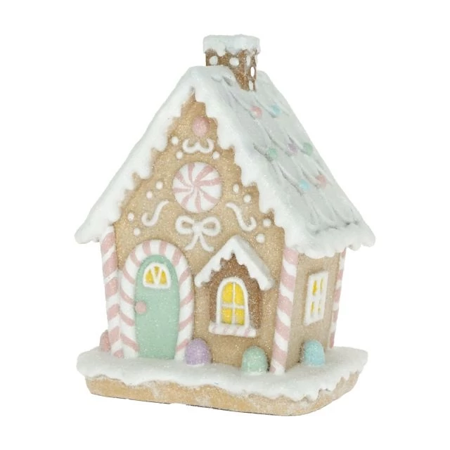 Mézeskalács ház glitteres poly 11,5x11x18 cm pasztell