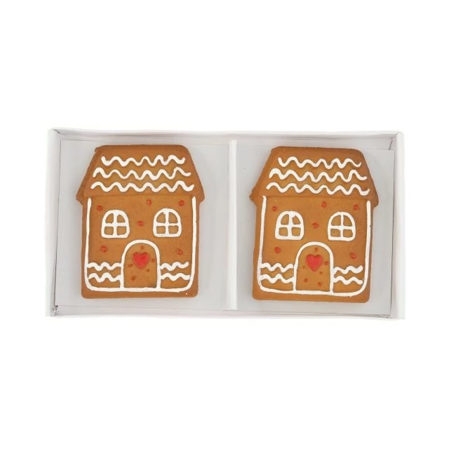 Öntapadós mézeskalács házikó, poly, 4,6x5,4x0,9 cm, barna, fehér, 2 db