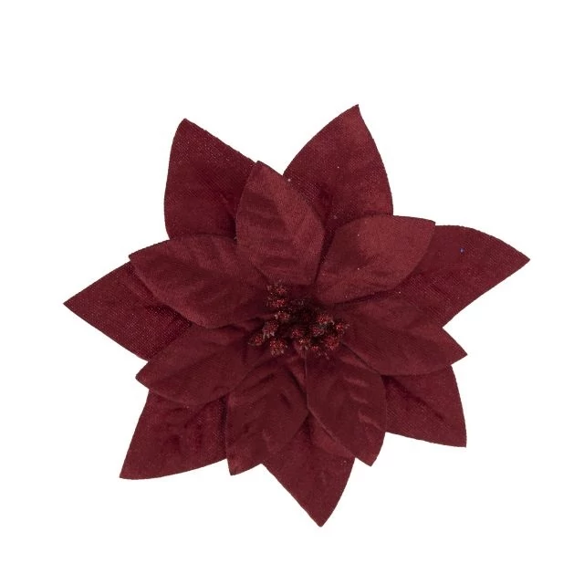 Csipeszes Mikulásvirág, textil, 16 cm, bordó