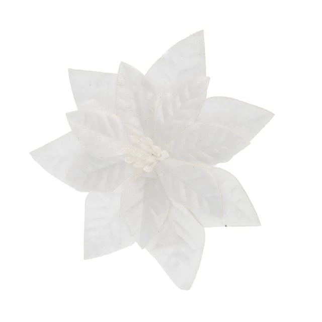 Csipeszes Mikulásvirág, textil, 16 cm, fehér
