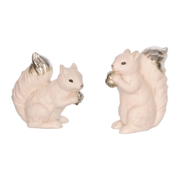 Porcelán mókus makkal, fehér-ezüst, 15,5x8x14,5 cm, 2 féle