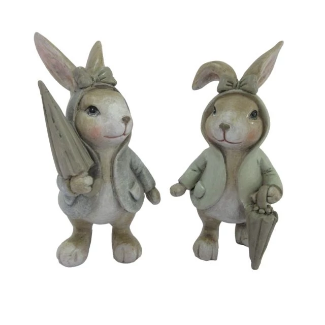 Álló nyúl esernyővel, poly, szürke, bézs, 5x5x10,5 cm, 2 féle