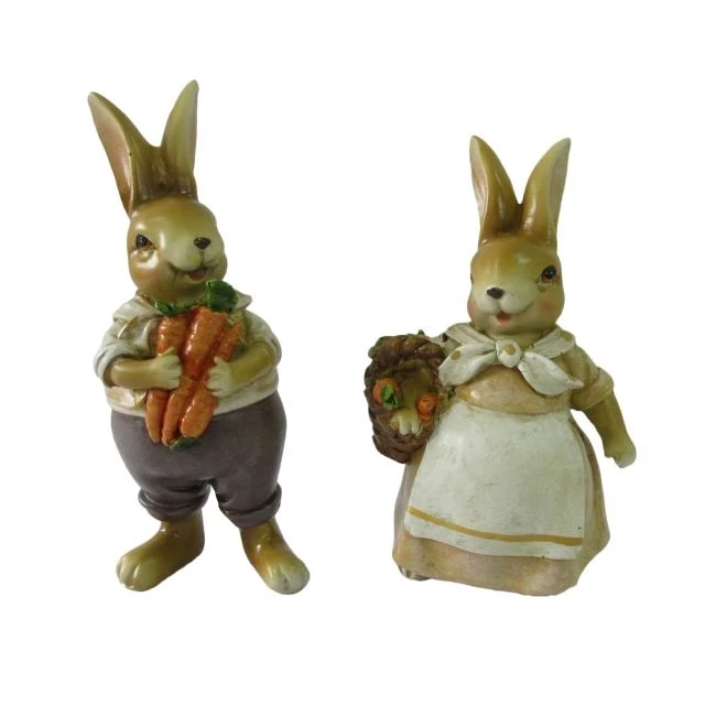 Álló nyúl, fiú, lány, répával, poly, bézs, barna, 7x5,5x13 cm, 2 féle