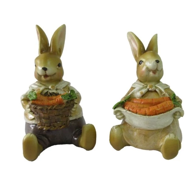Ülő nyúl, fiú, lány, répával, poly, bézs, barna, 10x6x6 cm, 2 féle
