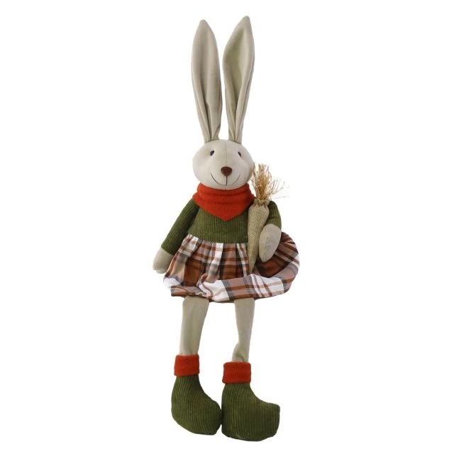 Lógólábú nyúl lány répával, textil, 25x11x65 cm, natúr, zöld