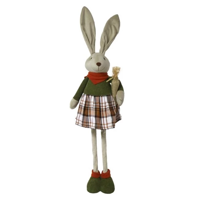 Teleszkópos lábú nyúl lány répával, álló, textil, 32x17x95 cm, natúr, zöld