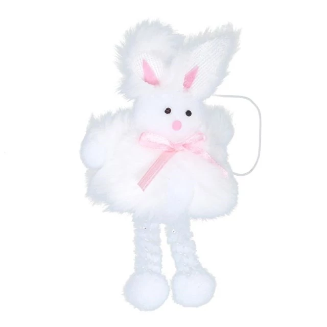 Masnival díszített akasztós nyúl, textil, fehér, 12 cm, 6 db