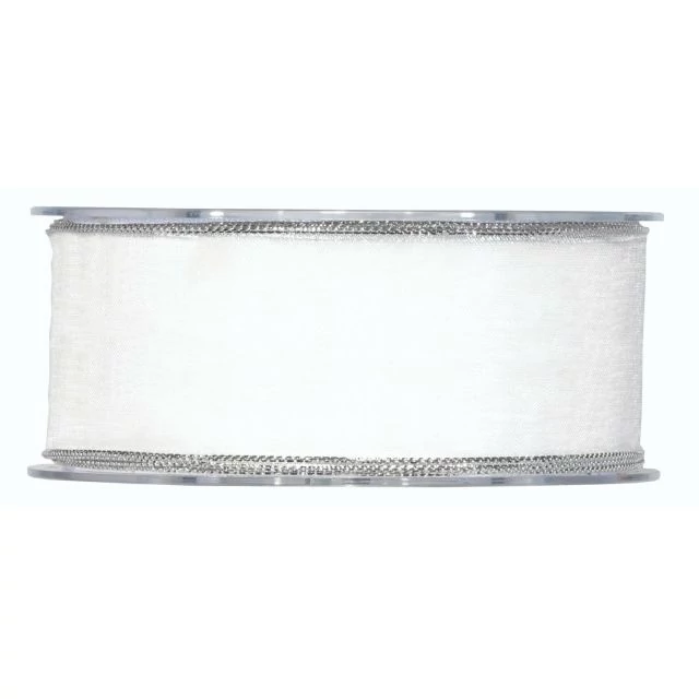 Organza szalag, 40 mm x 20 m, fehér és ezüst