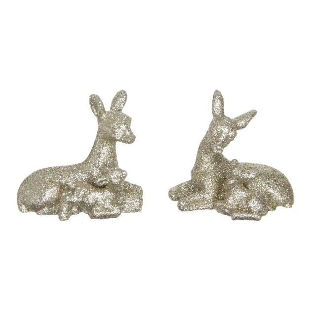 Őzike, glitteres, poly, arany, 6,3 x 3,5 x 5,8 cm, 2 db