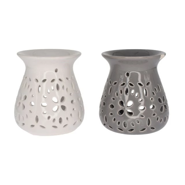 Kerámia párologtató csipke mintával, 10,4x10,4x11 cm, fehér és szürke, 2 féle