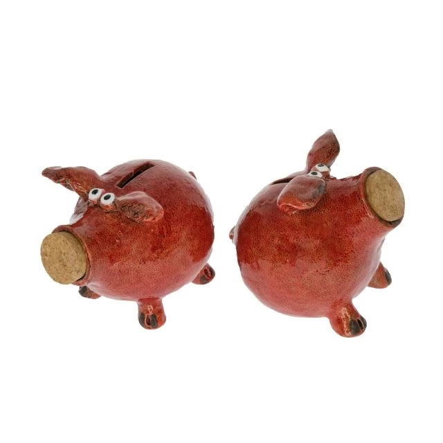 Malac persely, kerámia, 11,5x9,3x10,6 cm, vörös, 2 féle
