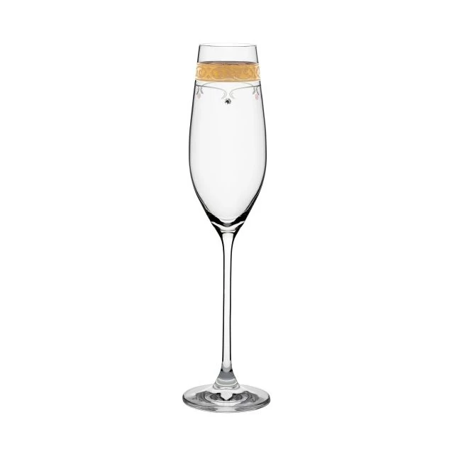 Pezsgős üvegpohár arany szegéllyel és Swarovski kristállyal, 210 ml, átlátszó, 26,3x6,6 cm, 2 db