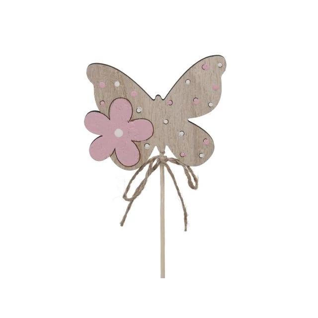 Pillangó virággal fa betűzős natúr, rózsaszín 7,5×7 cm (8 db)