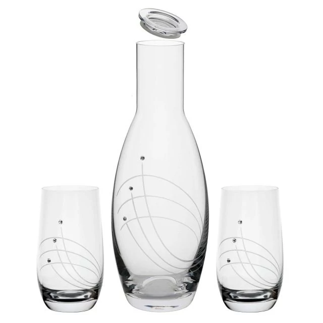 Üvegpohár és kancsó szett, Swarovski kristállyal, 1270 ml / 390 ml, átlátszó, 3 db-os szett