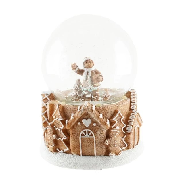 Rázógömb mézeskalács figurával LED-es poly, üveg 11,2x11,2x14,7 cm barna, fehér