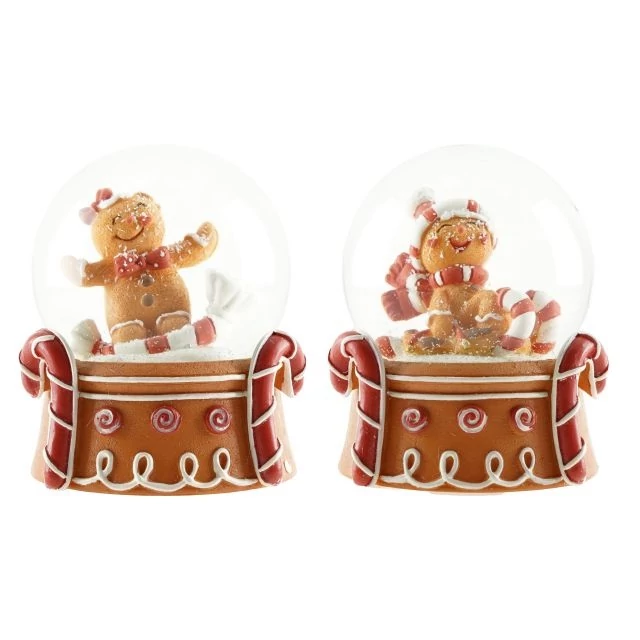 Rázógömb mézeskalács figurával poly, üveg 6,5x4,5 cm barna, piros 2 féle