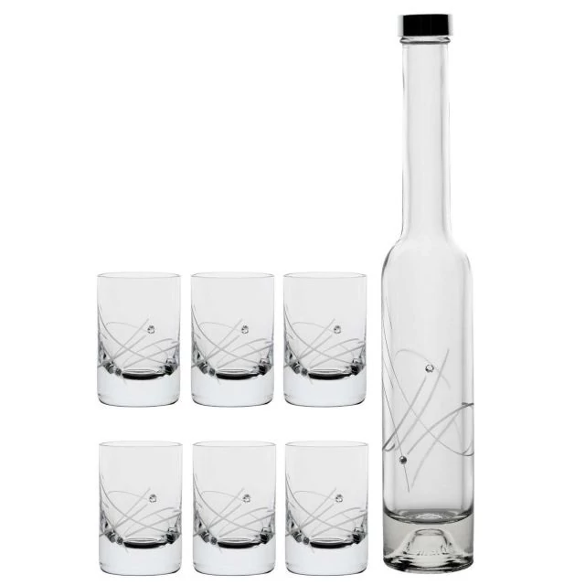 Üveg röviditalos pohár palackkal Swarovski kristállyal átlátszó 200 ml / 30 ml (7 részes szett)