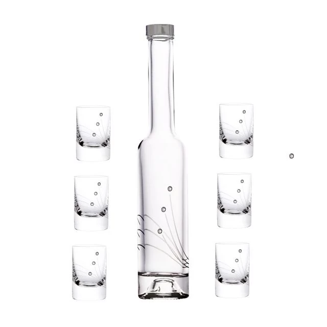 Röviditalos pohár + üveg swarovski díszítéssel üveg 30ml/200ml 7 db