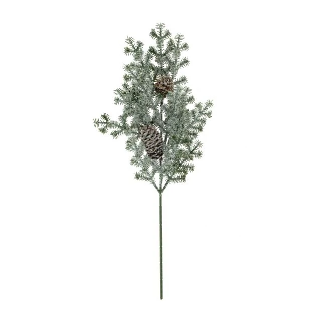 Selyemvirág ág havas, tobozzal, műanyag, 45 cm, zöld