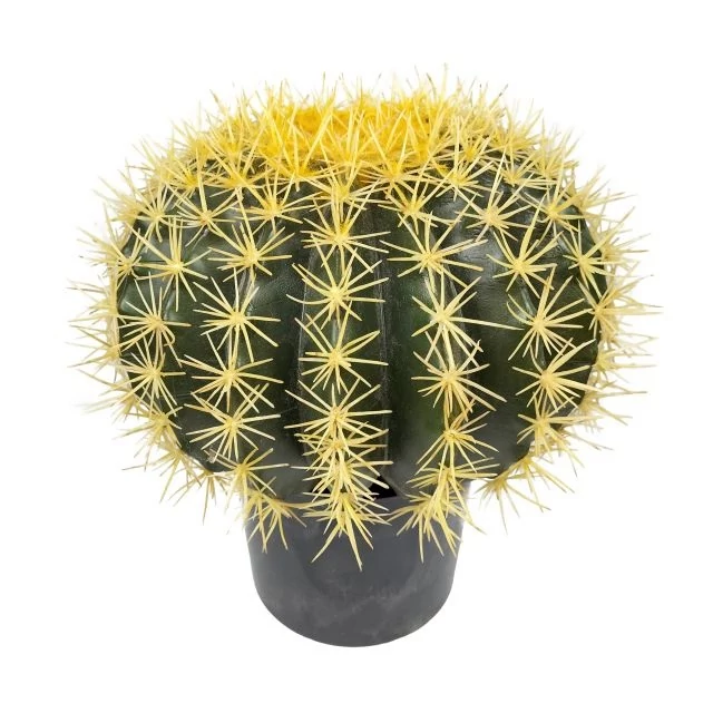 Selyemvirág gömbkaktusz cserepes műanyag zöld-sárga 30 cm