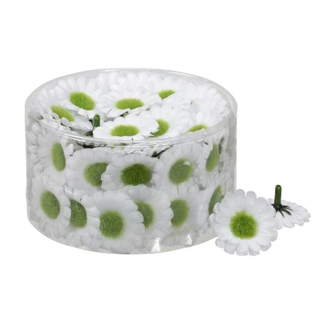 Selyemvirág, Margaréta, műanyag, fehér, zöld, 3 cm, 100 db