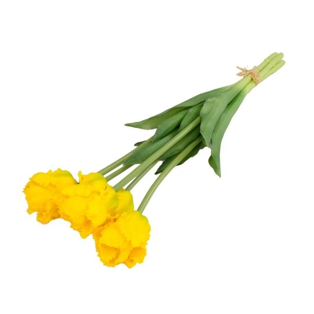 Selyemvirág papagáj tulipán csokor, 5 szálas, gumi, 47 cm, sárga