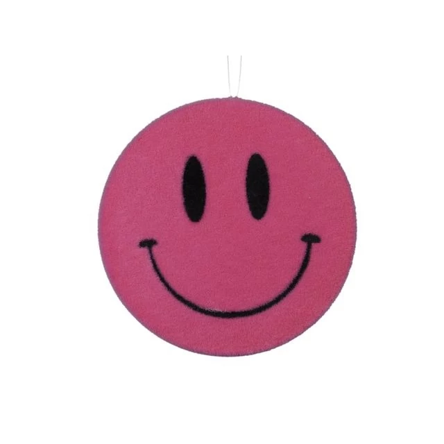 Flokkolt műanyag akasztós smiley pink 16 cm