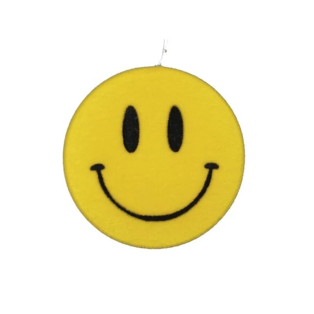 Flokkolt műanyag akasztós smiley sárga 16 cm