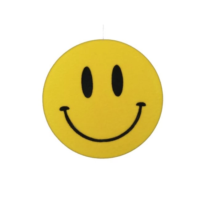 Flokkolt műanyag akasztós smiley sárga 25 cm