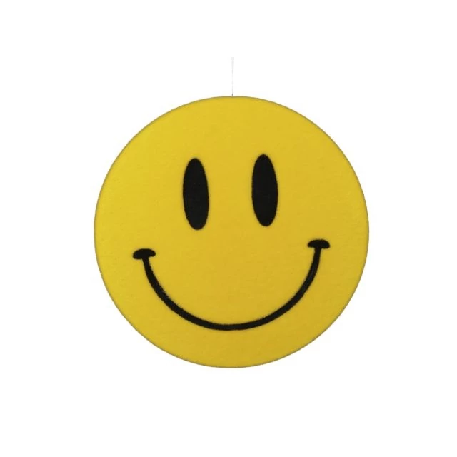 Smiley, flokkolt, akasztós, műanyag, sárga, fekete, 40 cm