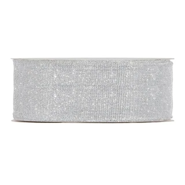 Hálós szalag, glitteres, ezüst, 63 mm x 50 m