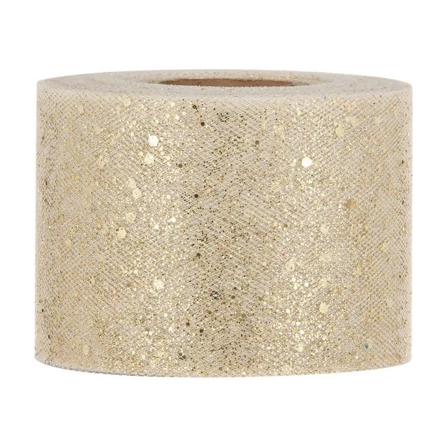 Tüll szalag, glitteres, arany, 7 cm x 50 m