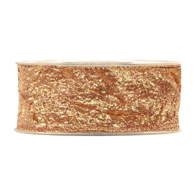 Gyűrt, csillogós textil szalag, 40 mm x 10 m, arany, bordó