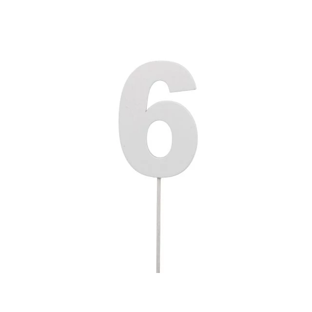 Betűzős szám 6-os, fa, 7 cm, fehér, 10 db