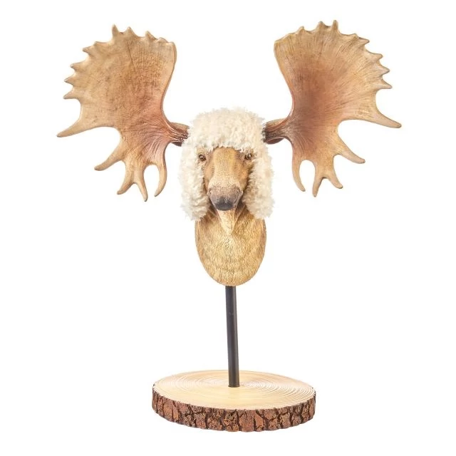 Asztali dekor, szarvas, fa, 49 cm, natúr