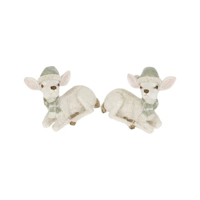 Fekvő szarvas sapkában és sállal glitteres poly fehér-szürke 7x4x5,2 cm 2 féle