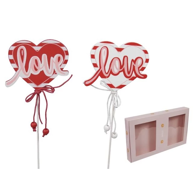 Szív „Love” felirattal fa betűzős piros, rózsaszín 7,5×6 cm (12 db)