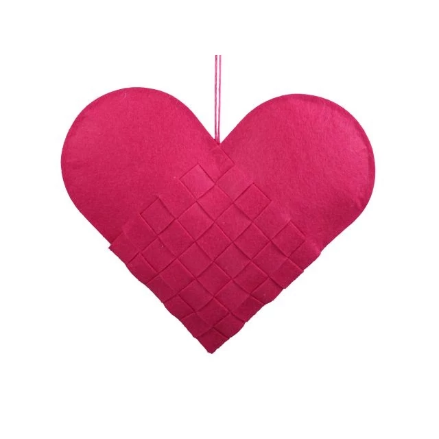 Akasztós szív, textil, 30 cm, pink