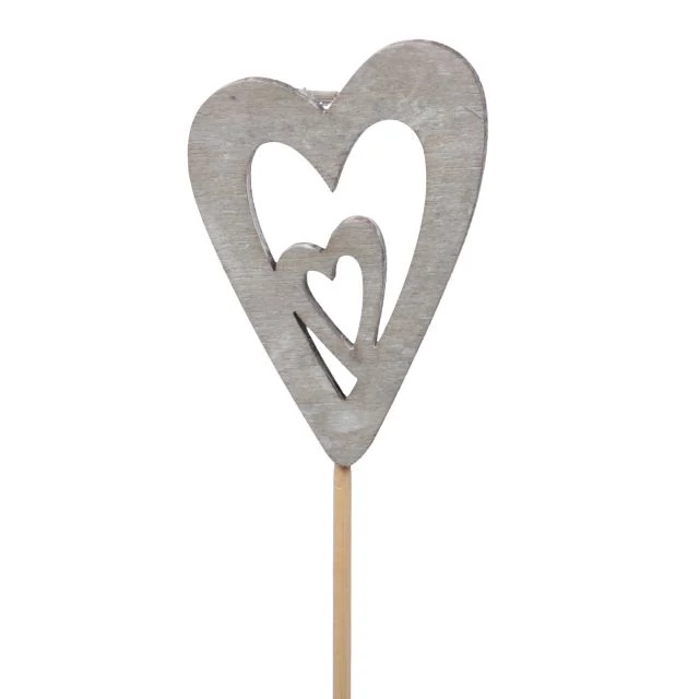 Betűzős szív, fa, 7 cm, szürke, 5 db