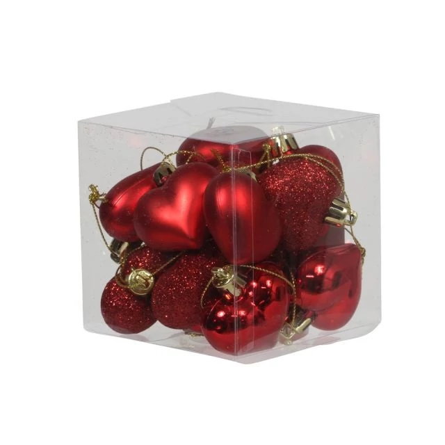 Szív fényes-matt-glitteres műanyag 4 cm piros 15 db