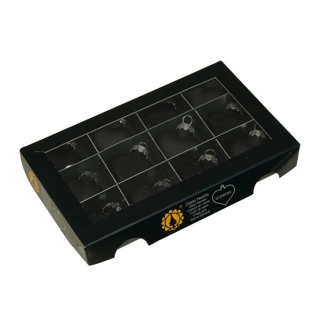 Üveg szív, 4 cm, black, 12 db