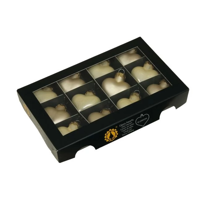 Üveg szív, 4 cm, champagne combi, 12 db