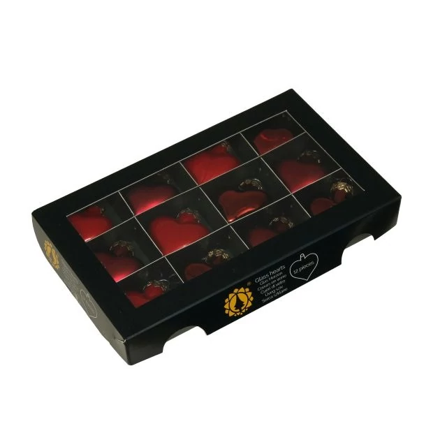 Üveg szív, 4 cm christmas red, 12 db