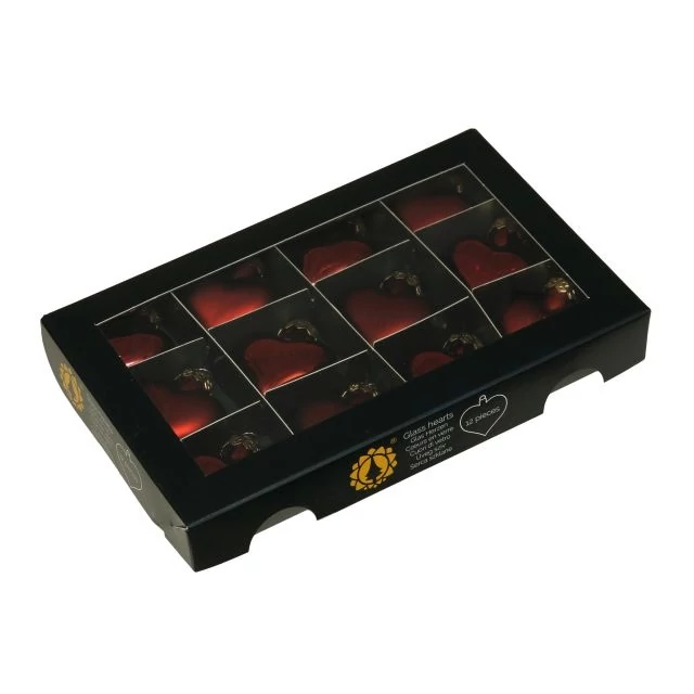 Üveg szív, 4 cm dark red combi, 12 db