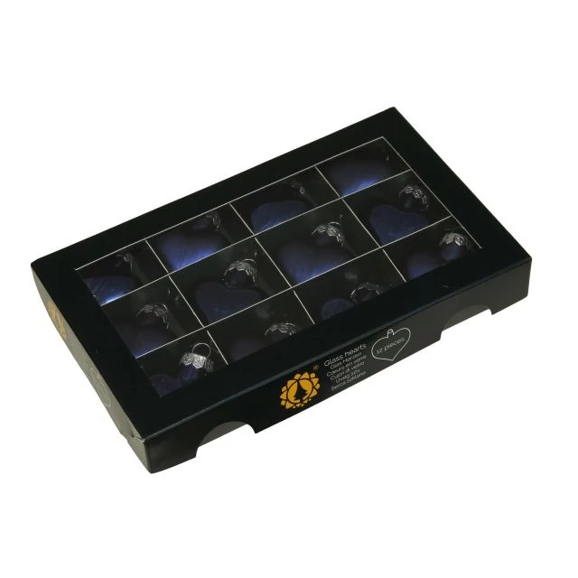 Üveg szív, 4 cm, night blue, 12 db