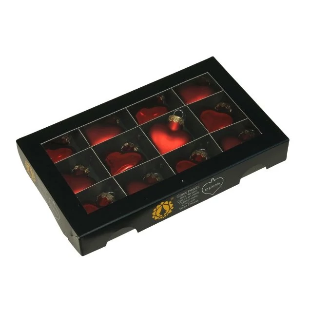 Üveg szív, 4 cm, red combi, 12 db