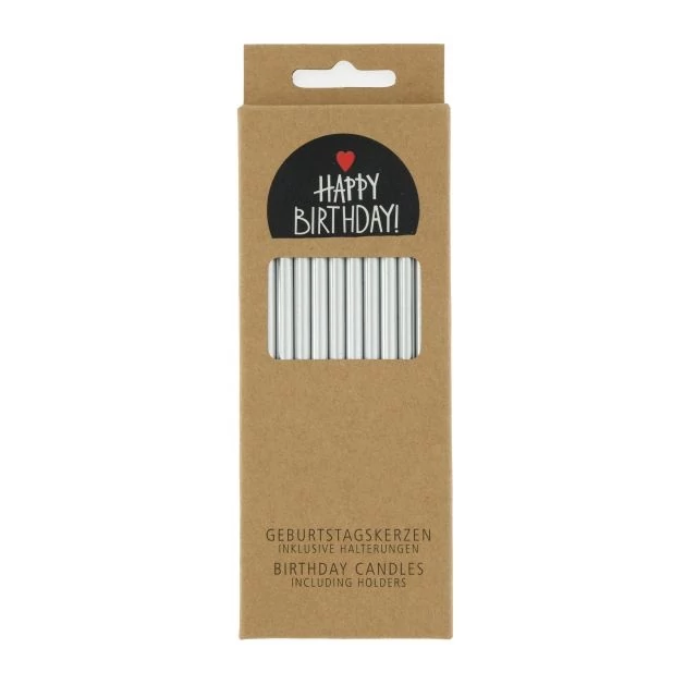 Szülinapi gyertya metál paraffin 10 cm ezüst 24 db