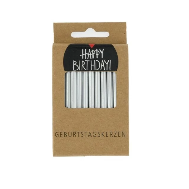 Szülinapi gyertya metál paraffin 6 cm ezüst 24 db